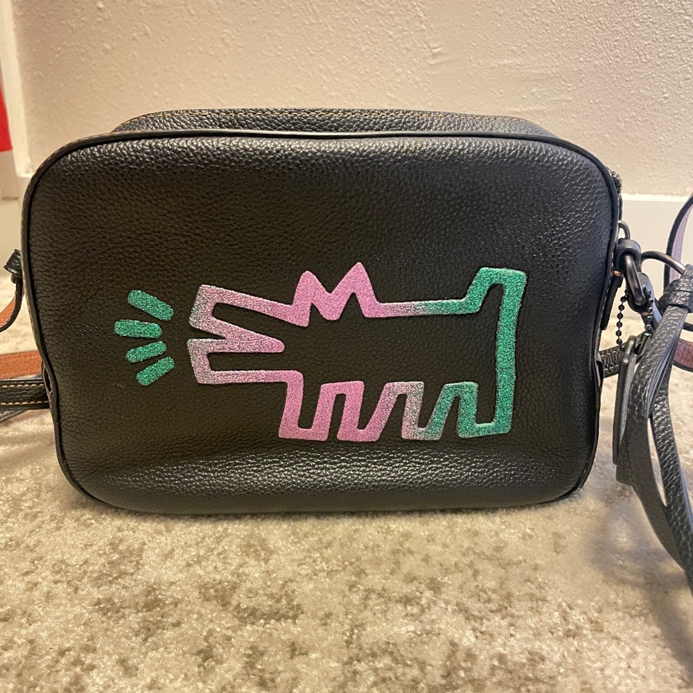 Coach Keith Haring Leather Camera Bag Mini Shoulder Black Barking Dog
